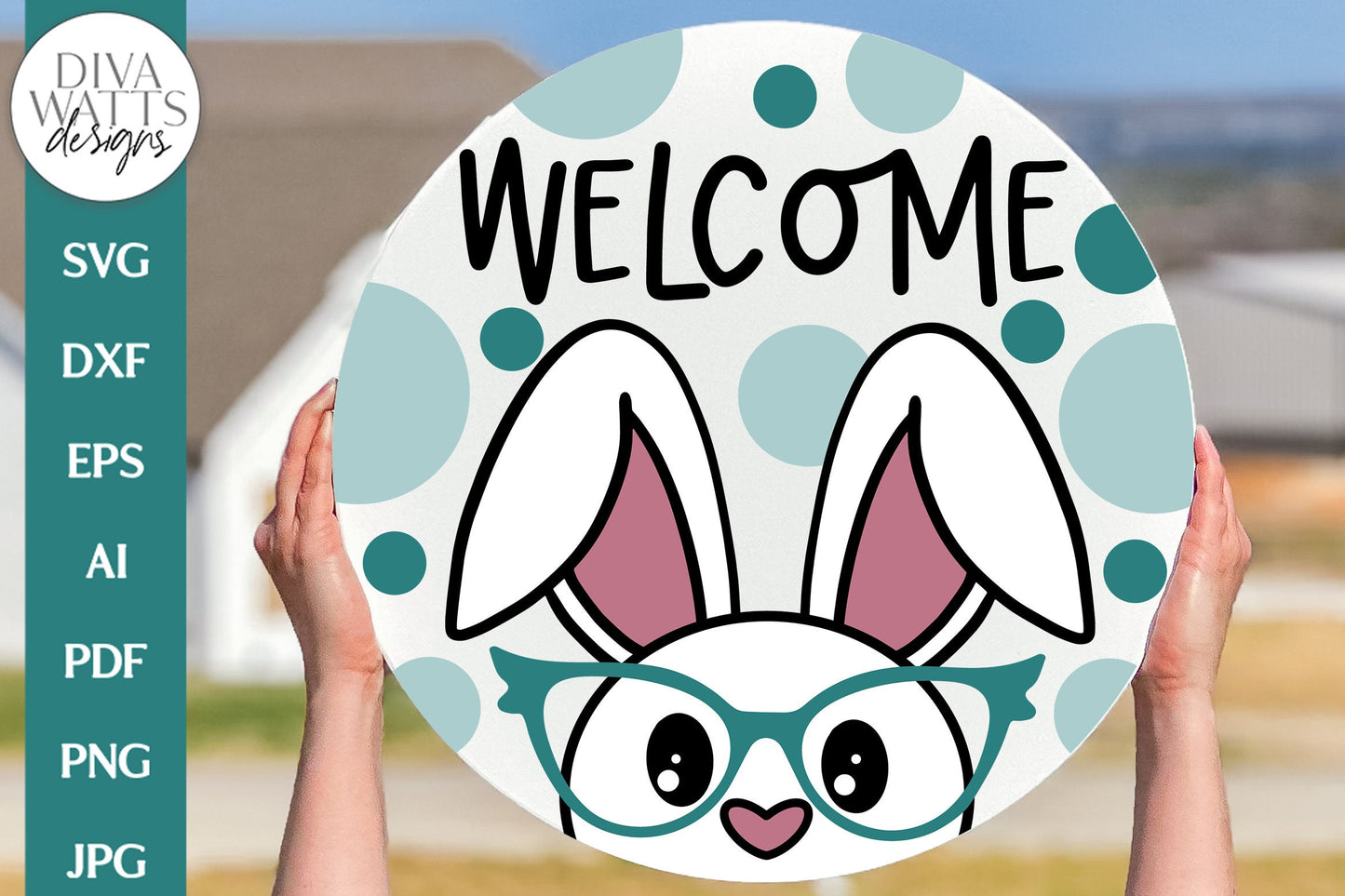Welcome SVG | Spring Easter Bunny With Glasses Design