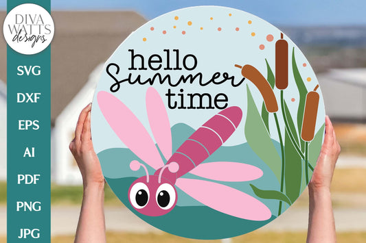 Hello Summer SVG | Dragonfly and Cattails Design
