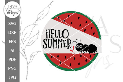Hello Summer SVG | Watermelon & Ant Door Hanger Design