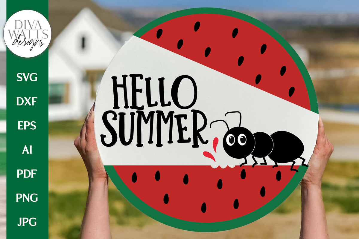 Hello Summer SVG | Watermelon & Ant Door Hanger Design