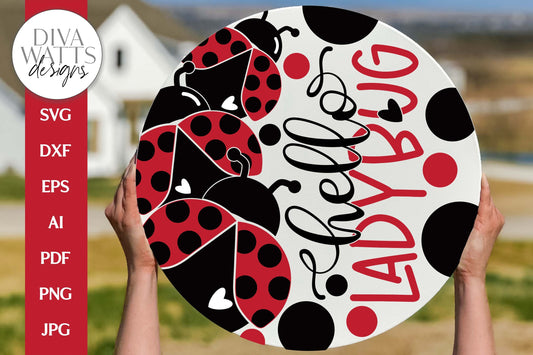 Hello Ladybug SVG | Spring Round Door Hanger Design