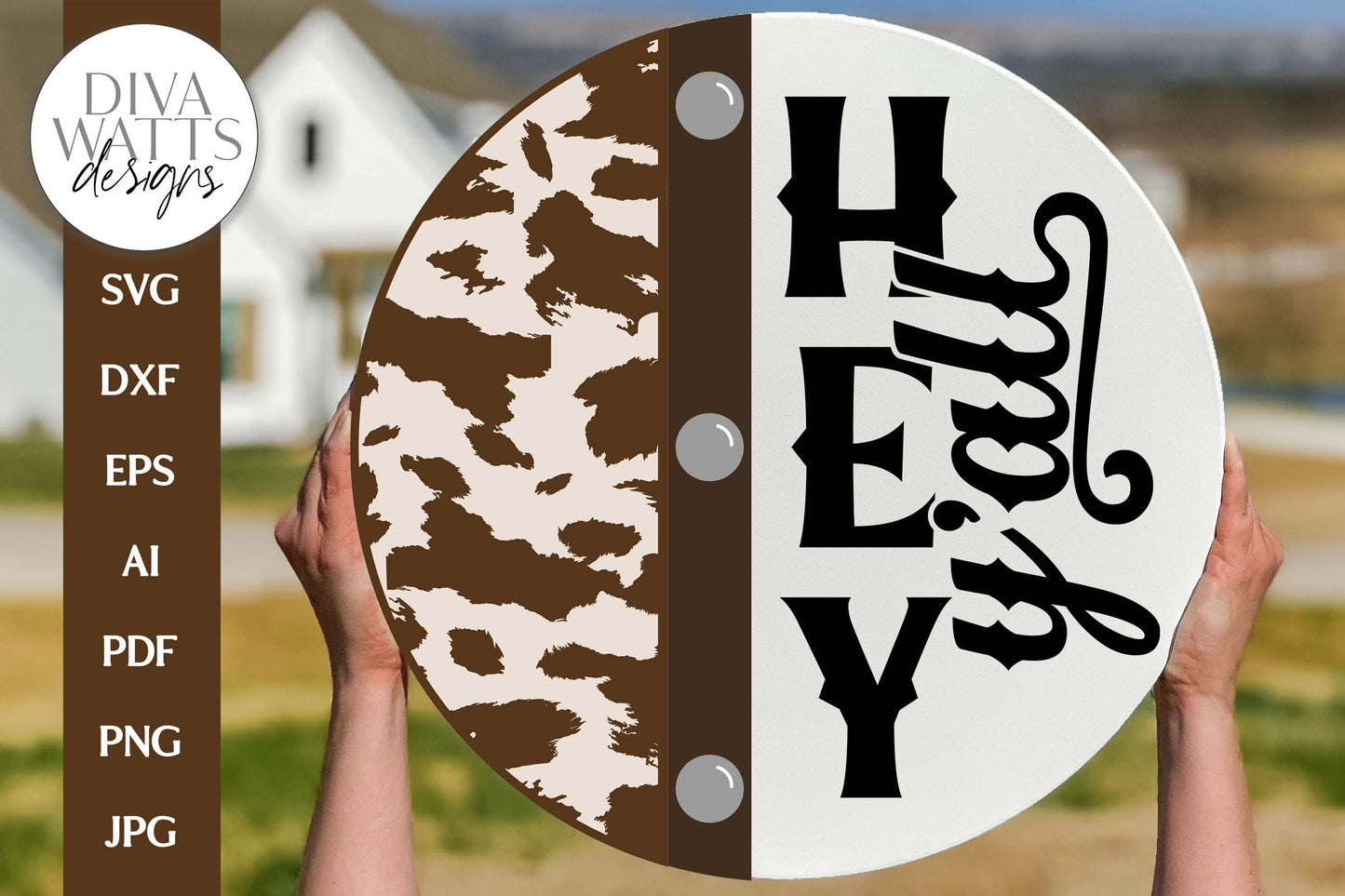 Hey Y'all SVG | Western Cowhide With Belt Door Hanger Design