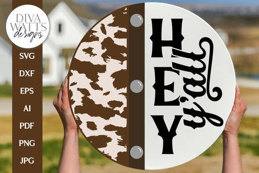 Hey Y'all SVG | Western Cowhide With Belt Door Hanger Design