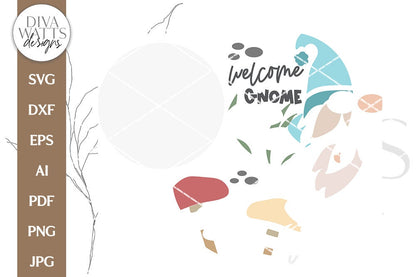 Welcome Gnome SVG | Garden Gnome and Mushrooms Door Hanger Design