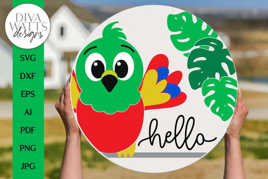 Hello SVG | Parrot Welcome Door Hanger Design