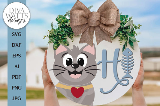 Hi SVG | Cute Cat Pet Door Hanger Design