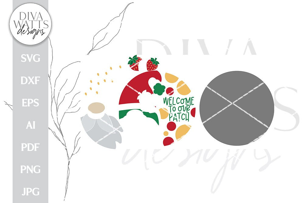 Welcome To Our Patch SVG | Strawberry Gnome Door Hanger Design