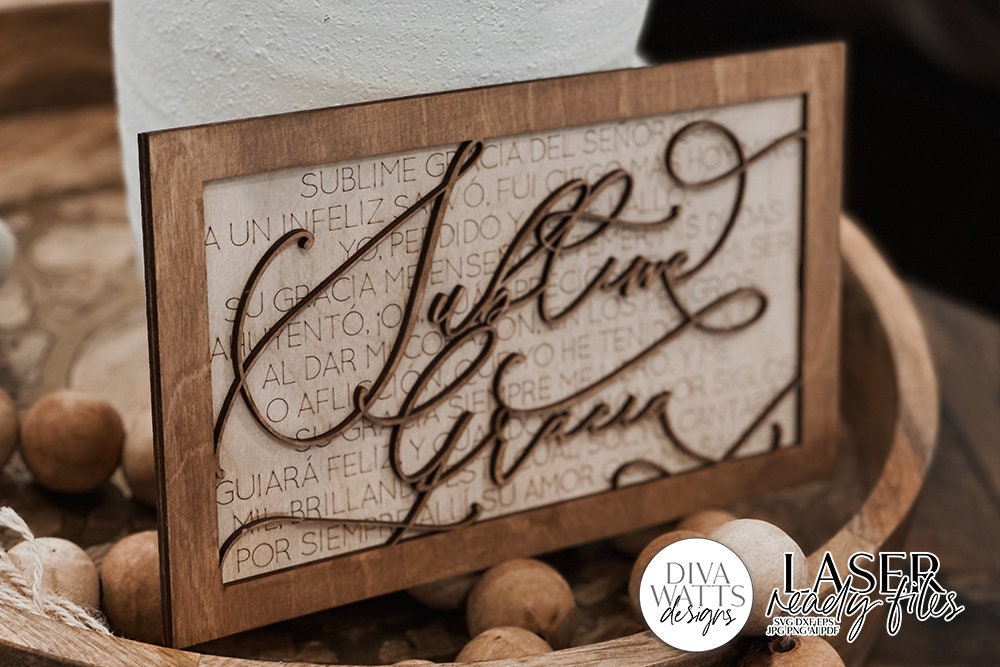 Sublime Gracia Laser SVG | Glowforge Ready Design | Spanish Version Amazing Grace Hymn