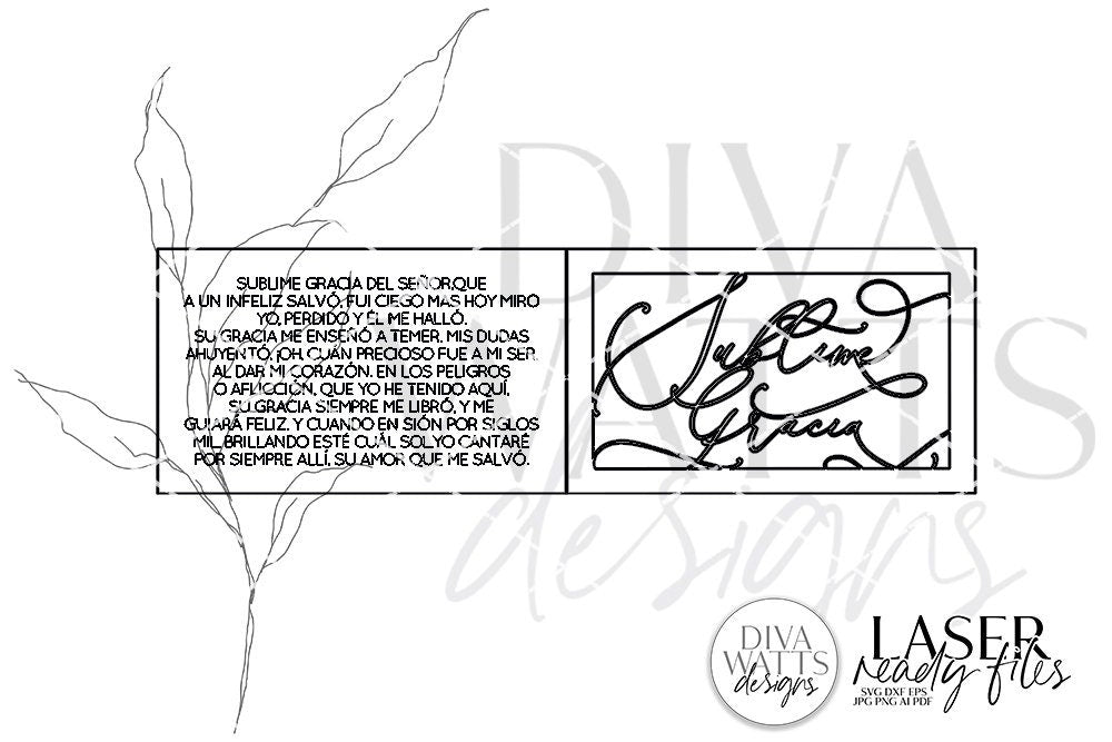 Sublime Gracia Laser SVG | Glowforge Ready Design | Spanish Version Amazing Grace Hymn