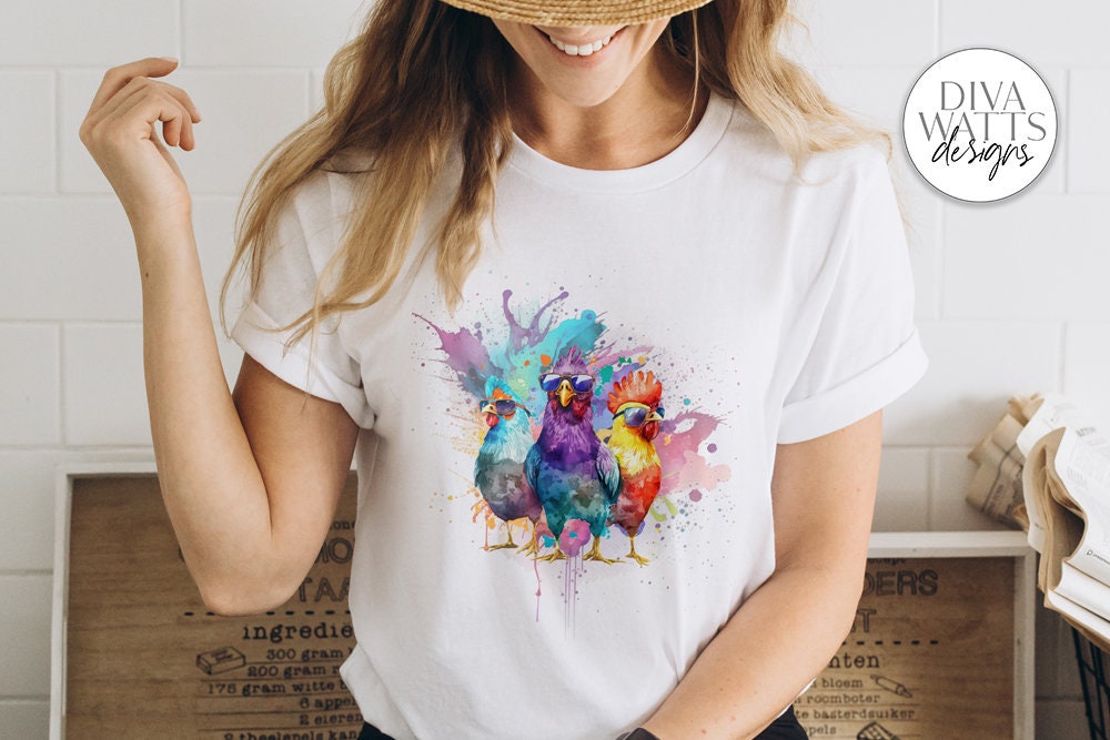 Watercolor Cool Chickens With Sunglasses | Sublimation PNG