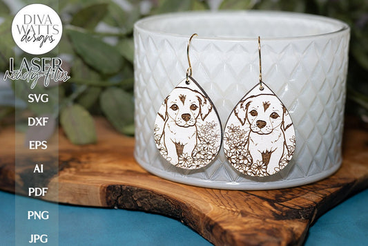 Puppy Earrings Glowforge SVG | Dog Dangle Drop Earrings