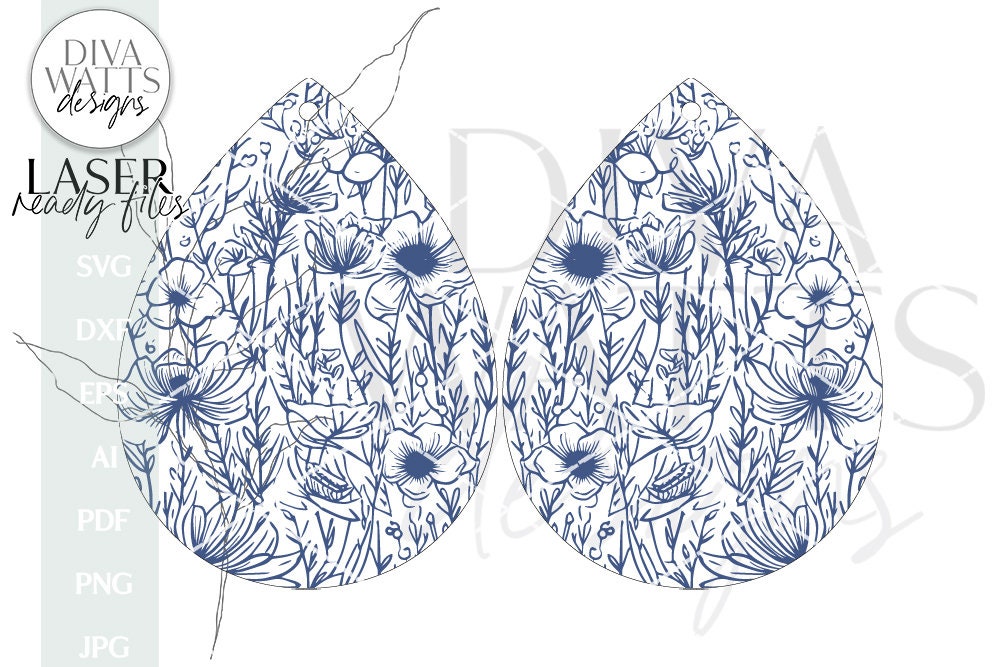 Wildflower Earrings SVG | Tear Drop Laser Earrings | Flowers Dangle Earrings