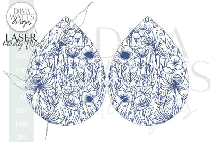 Wildflower Earrings SVG | Tear Drop Laser Earrings | Flowers Dangle Earrings