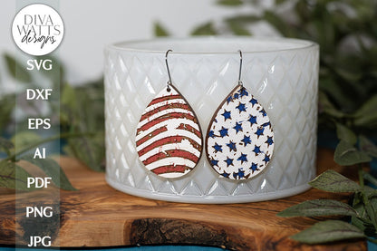 Patriotic 4th Of July Earrings SVG | Laser Glowforge Jewelry Design | Distressed Stars and Stripes