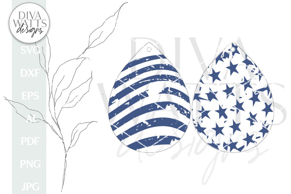 Patriotic 4th Of July Earrings SVG | Laser Glowforge Jewelry Design | Distressed Stars and Stripes