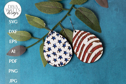 Patriotic 4th Of July Earrings SVG | Laser Glowforge Jewelry Design | Distressed Stars and Stripes