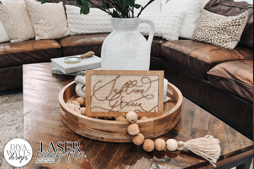 Sublime Gracia Laser SVG | Glowforge Ready Design | Spanish Version Amazing Grace Hymn