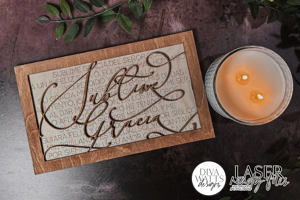 Sublime Gracia Laser SVG | Glowforge Ready Design | Spanish Version Amazing Grace Hymn