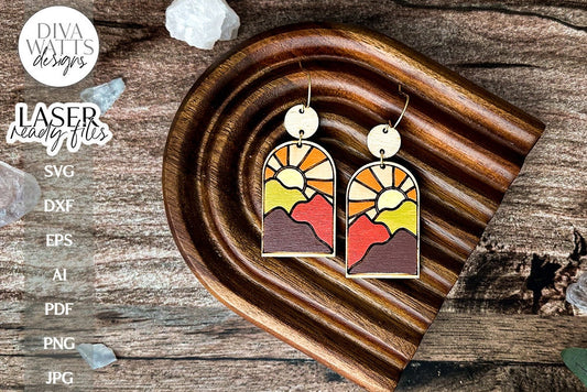 Abstract Boho Mountains & Sunset Earrings Laser SVG | Glowforge Jewelry File
