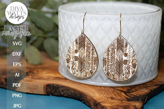 Boho Pattern Earrings SVG | Tear Drop Laser Earrings | Boho Dangle Earrings