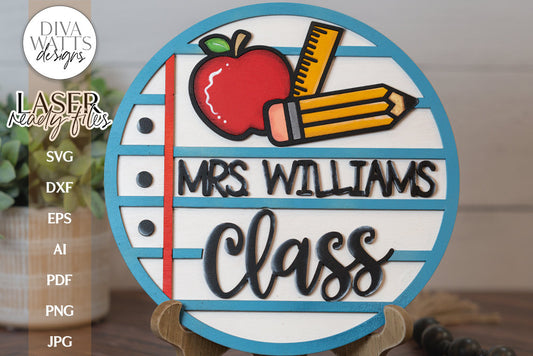 Teacher Class Laser SVG | Classroom Notebook Paper Door Hanger | Glowforge Design