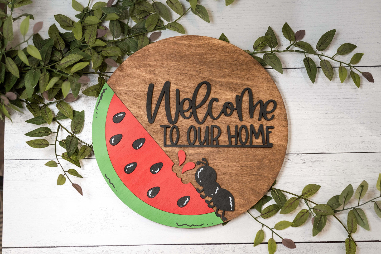 Welcome To Our Home Glowforge SVG | Round Watermelon and Ant Laser File | Door Hanger