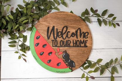 Welcome To Our Home Glowforge SVG | Round Watermelon and Ant Laser File | Door Hanger
