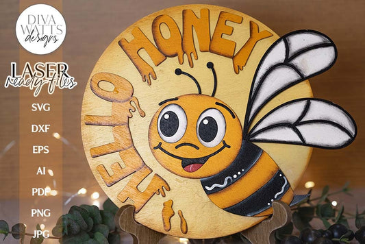 Hello Honey Glowforge Laser SVG | Bumble Bee Door Hanger Design