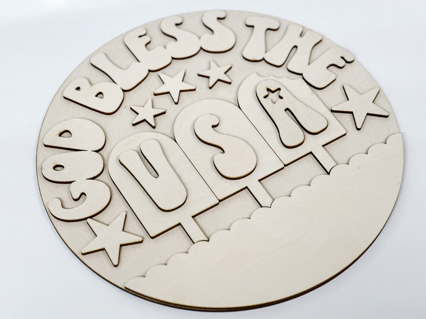 God Bless The USA Laser SVG | Patriotic Home SVG for Glowforge | 4th of July Round Sign Design