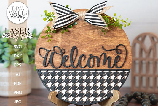 Welcome With Houndstooth Bottom Glowforge SVG | Door Hanger For Laser
