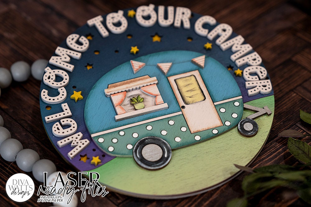 Welcome To Our Camper Laser SVG Camper SVG Retro Camper Door Hanger Door Hanger for Camper
