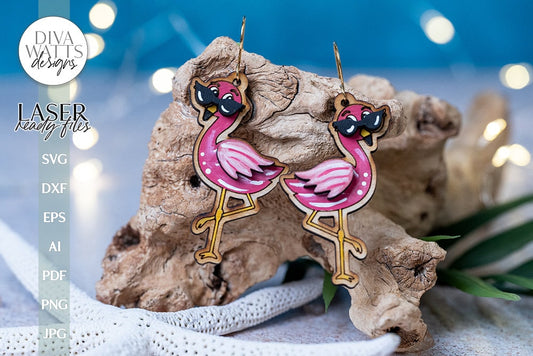 Cute Flamingo Earrings Glowforge SVG Laser Flamingo With Sunglasses Earrings Laser File Cute Flamingo Jewelry For Laser
