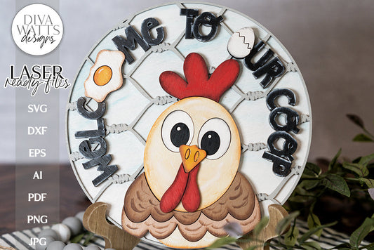 Welcome To Our Coop Glowforge SVG | Laser Cutting File With Chicken | Funny Door Hanger