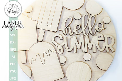 Hello Summer Glowforge Laser SVG | Popsicles Door Hanger Design