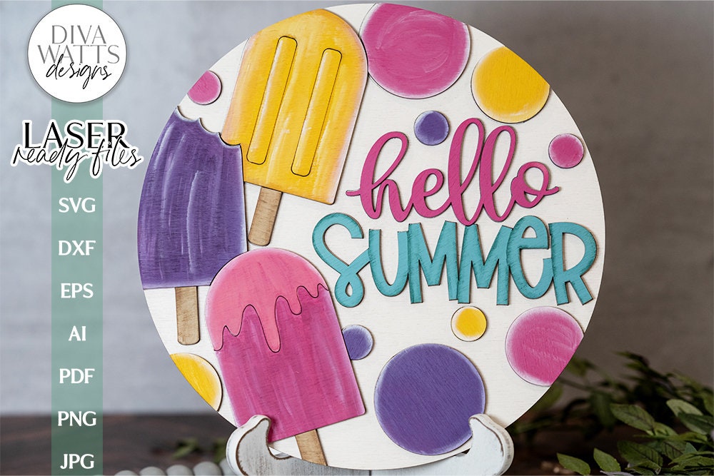 Hello Summer Glowforge Laser SVG | Popsicles Door Hanger Design