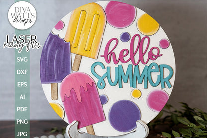Hello Summer Glowforge Laser SVG | Popsicles Door Hanger Design