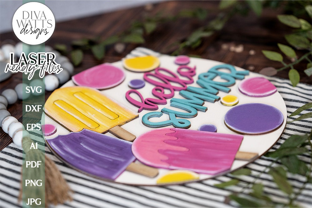 Hello Summer Glowforge Laser SVG | Popsicles Door Hanger Design