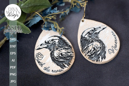 Edgar Allan Poe Raven Earrings SVG For Laser Glowforge Quoth The Raven Nevermore SVG Edgar Allan Poe SVG For Halloween
