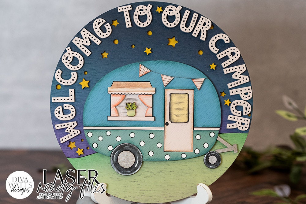 Welcome To Our Camper Laser SVG Camper SVG Retro Camper Door Hanger Door Hanger for Camper