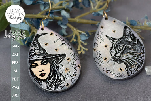Something Wicked This Way Comes Glowforge Earrings Witch Earrings for Halloween Black Cat Earrings for Laser Earrings for Halloween