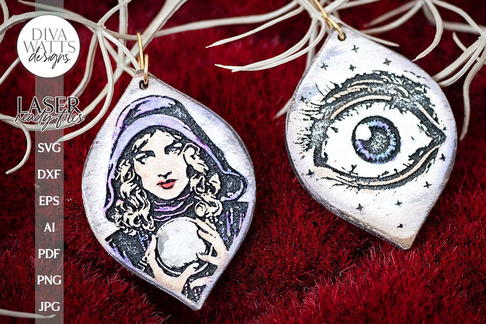 Fortune Teller Earrings SVG Psychic Earrings Glowforge Earrings Fortune Teller Halloween Earrings For Laser Crystal Ball Earrings For Laser