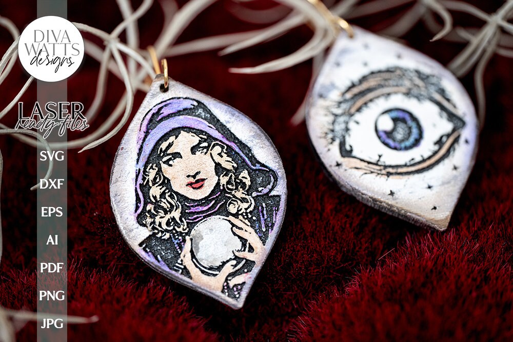 Fortune Teller Earrings SVG Psychic Earrings Glowforge Earrings Fortune Teller Halloween Earrings For Laser Crystal Ball Earrings For Laser