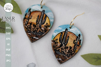 Southwest Desert Earrings For Laser Cactus Earrings for Glowforge Earrings Southwest Cactus Earrings SVG For Laser Earrings SVG Glowforge
