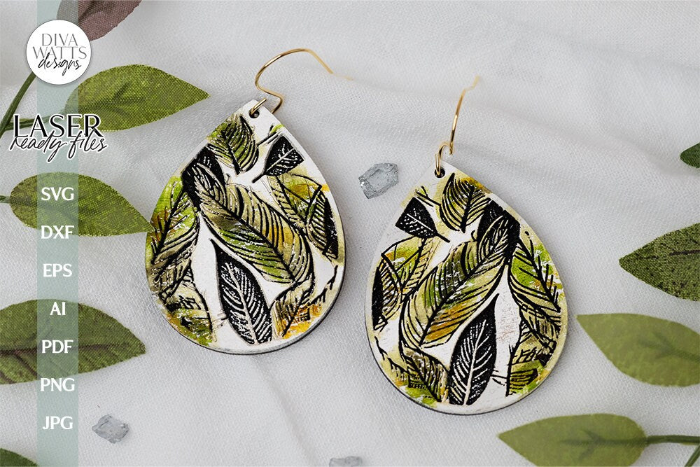 Boho Earrings SVG With Leaves For Glowforge Laser Earrings With Leaves Pattern SVG For Earrings For Glowforge Leaf Earrings svg