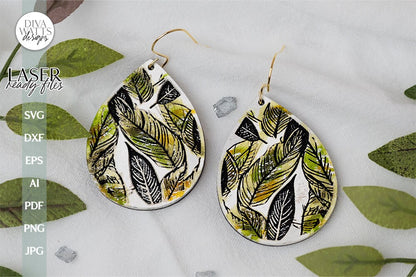 Boho Earrings SVG With Leaves For Glowforge Laser Earrings With Leaves Pattern SVG For Earrings For Glowforge Leaf Earrings svg