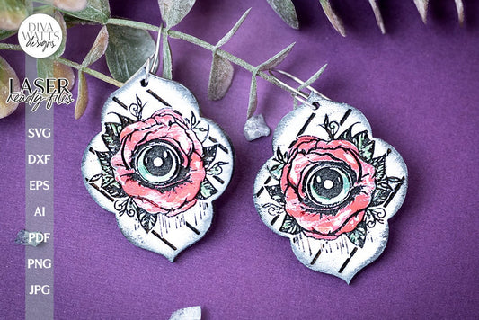 Dripping Rose With Eyeball Earrings SVG For Glowforge Earrings Halloween Eyeball SVG For Laser Earrings Eyeball Rose svg For Earrings SVG