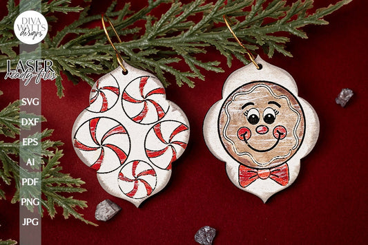 Gingerbread SVG For Laser Earrings With Peppermint Glowforge Earrings Christmas SVG Winter Earrings For Glowforge Gingerbread SVG Earring