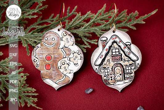 Gingerbread SVG For Laser Earrings With Gingerbread House Glowforge Earrings Christmas SVG Winter Earrings For Glowforge Gingerbread