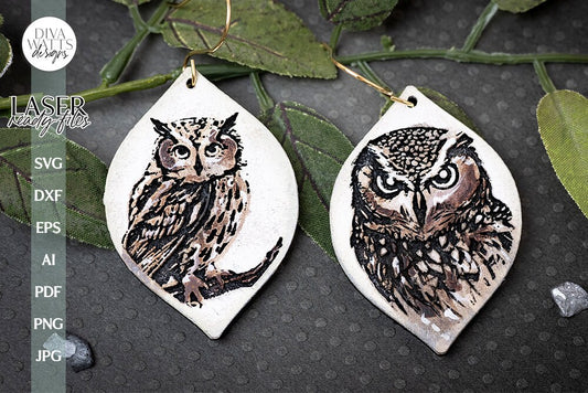 Owl Earrings SVG For Laser Earrings With Owls Glowforge Earrings Autumn Owl Earrings For Glowforge Fall Owl SVG Earrings File For Laser