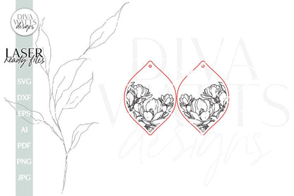 Magnolia Earrings SVG For Laser Earrings With Flowers Glowforge Earrings Magnolia Earrings For Glowforge Floral SVG Earrings File For Laser